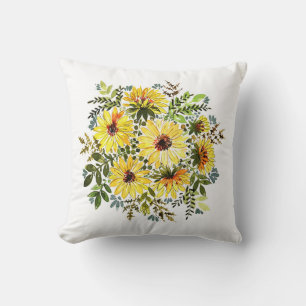 Coussin Aquarelle Bouquet jaune : Daisy Love