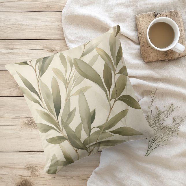 Coussin Aquarelle Branches d'olive rustique (Créateur téléchargé)