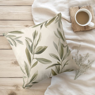 Coussin Aquarelle Branches d'Olivier Rustiques