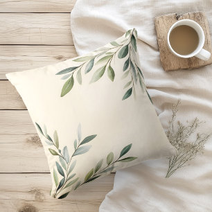 Coussin Aquarelle Branches d'Olivier Rustiques