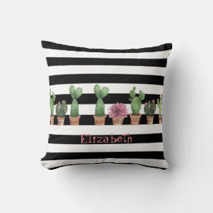 Coussin Aquarelle Cactus, Blancs noirs Personnalisé