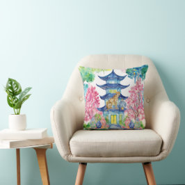 Coussin Aquarelle Chinoiserie Pagoda Cheetah Ginger Jar