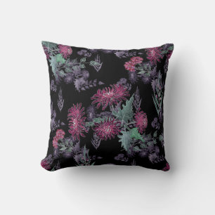 Coussin Aquarelle Chrysanthemums fleurs encre florale impr
