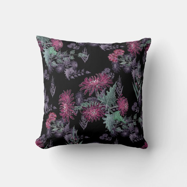 Coussin Aquarelle Chrysanthemums fleurs encre florale impr (Recto)