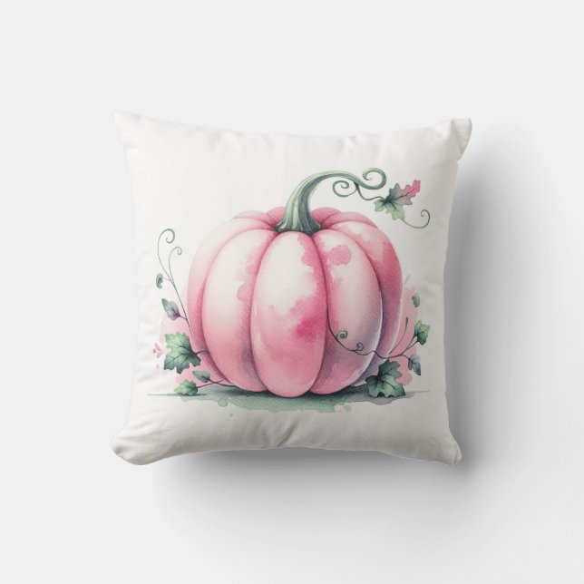 Coussin Aquarelle Citrouille Rose (Recto)