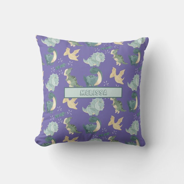 Coussin Aquarelle claire Dinosaure violet Motif (Recto)