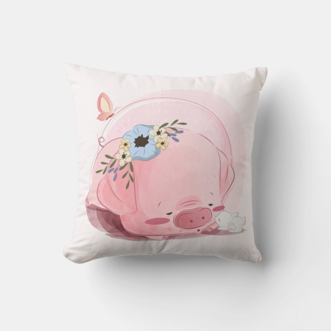 Coussin Aquarelle Cochon, lapin & Cheval (Recto)