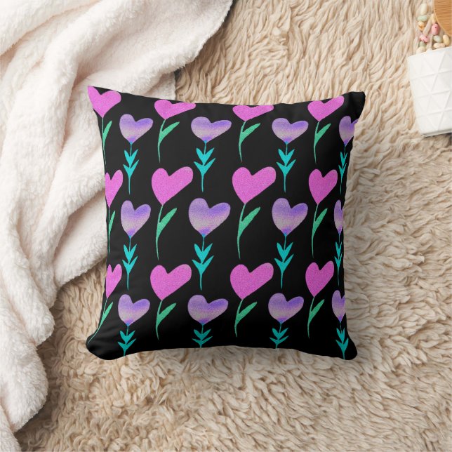 Coussin Aquarelle Coeur Fleur Motif Valentines (Couverture)