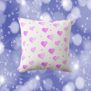 Coussin Aquarelle Coeurs et points rose