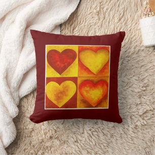 Coussin Aquarelle Coeurs Rouge Orange Coeur Art