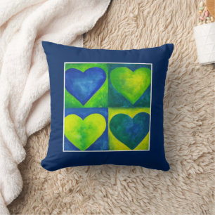Coussin Aquarelle Coeurs Vert Bleu Coeur Art