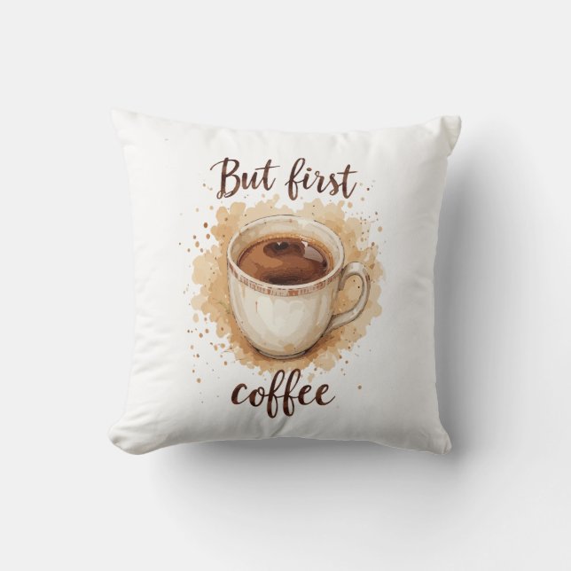 Coussin Aquarelle Coffee Cup Art Imprimer - Mais Premier C (Recto)