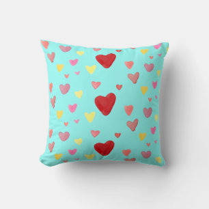 Coussin Aquarelle colorée Coeurs Aimer Motif