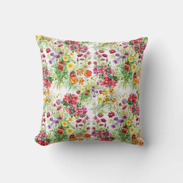 Coussin Aquarelle colorée Fleurs d'été (Recto)