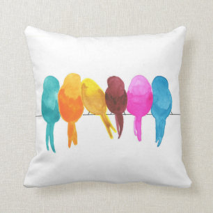Coussin Aquarelle colorée Oiseaux 