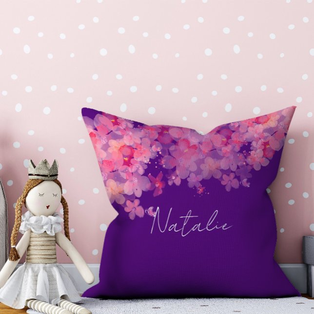 Coussin Aquarelle corail floral nom pourpre (Créateur téléchargé)