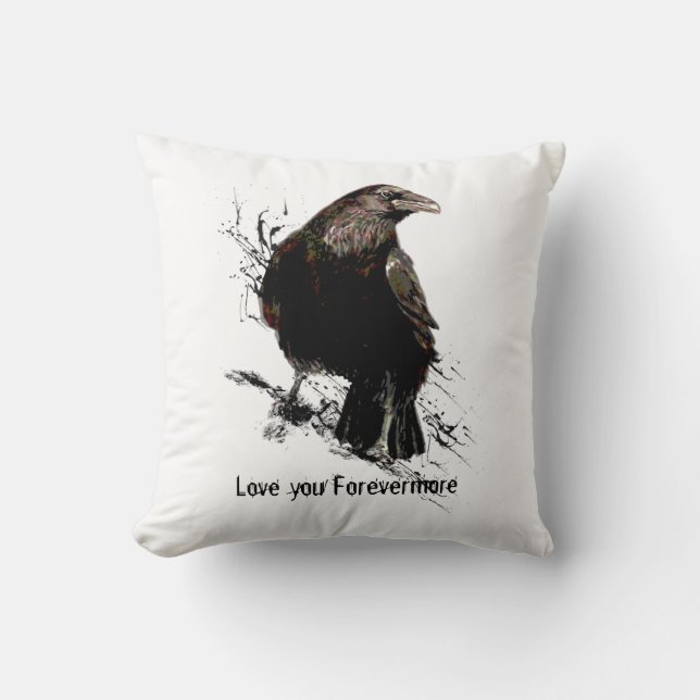 Coussin Aquarelle Corbeau Oiseau Oiseau Oiseau Art noir Ci (Recto)