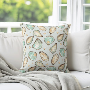 Coussin Aquarelle côtière huître et Motif Pearl