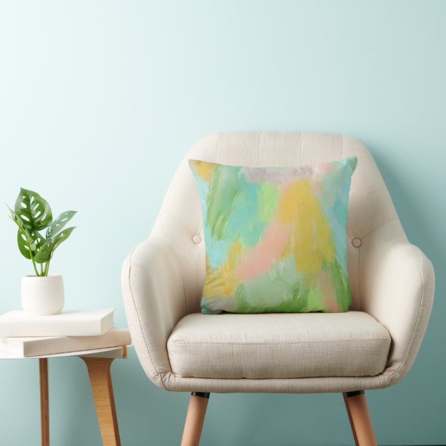 Coussin Aquarelle couleur Abstrait Pastel rose Turquoise S (Chaise)