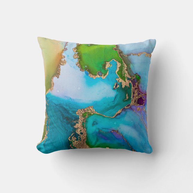 Coussin Aquarelle couleur turquoise vert or couleur (Recto)