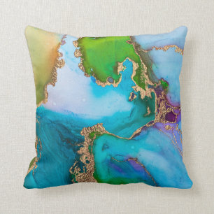 Coussin Aquarelle couleur turquoise vert or couleur