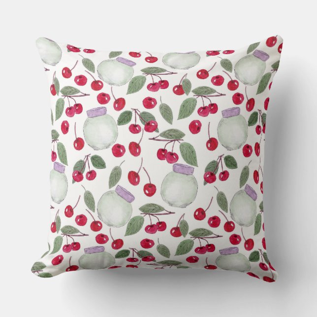 Coussin Aquarelle croisée cerises rouges cerises cerises p (Recto)