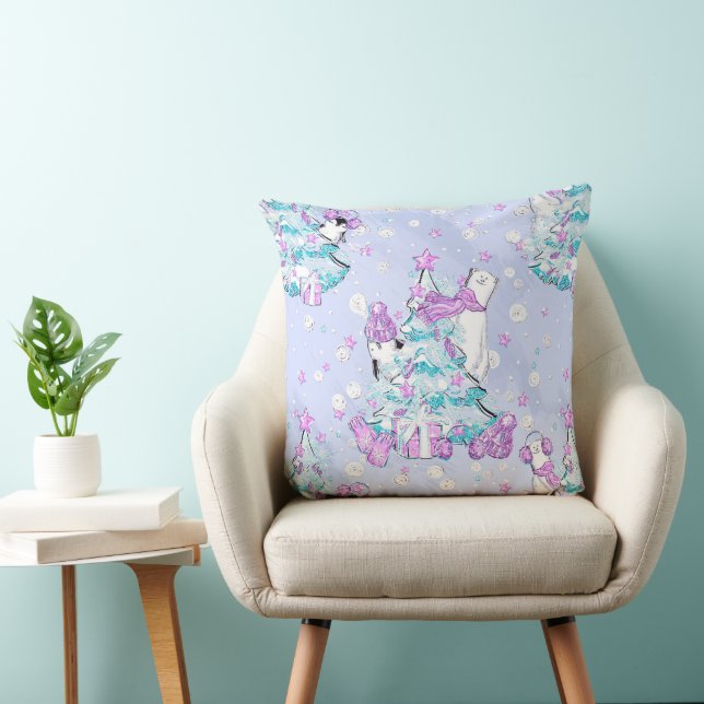 Coussin Aquarelle Cute Ours Polaire et Pingouin Noël (Chaise)