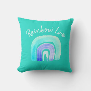 Coussin Aquarelle d'amour bleu arc-en-ciel