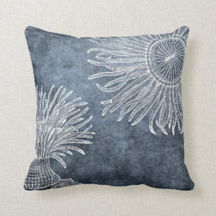 Coussin Aquarelle d'Anemone de mer Océan Bleu blanc bleu m