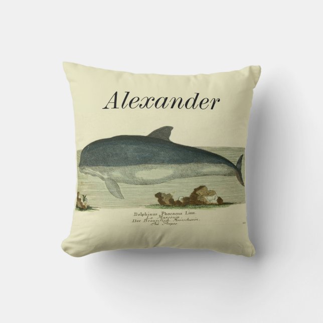 Coussin Aquarelle de baleine marine Vintage personnalisée (Recto)