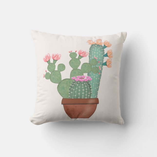 Coussin Aquarelle de cactus en fleurs (Recto)