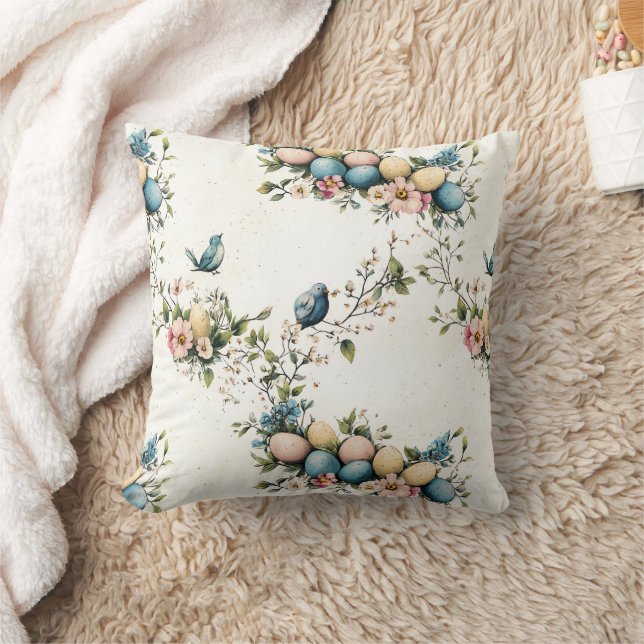 Coussin Aquarelle de charme Oiseaux de Pâques et printemps (Couverture)