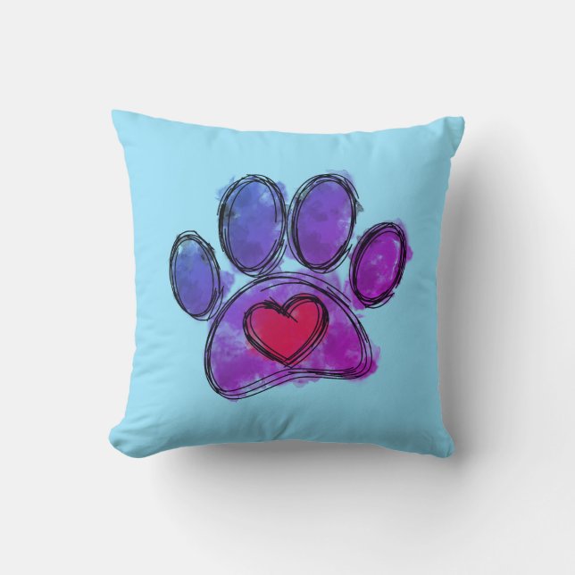 Coussin Aquarelle de dessin Amoureux des chiens bleu et vi (Recto)