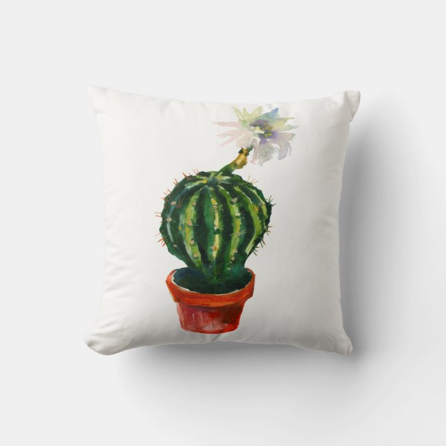 Coussin Aquarelle de Fleur blanche Cactus Boho Sud-Ouest (Recto)