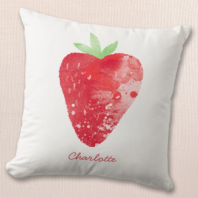 Coussin Aquarelle de fraise personnalisée (Créateur téléchargé)