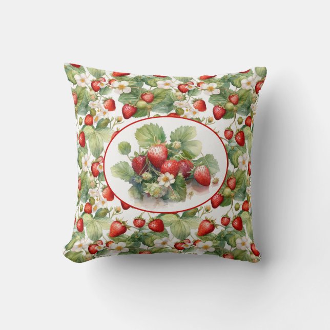 Coussin Aquarelle de fraises mûres (Recto)