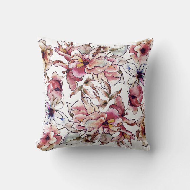 Coussin Aquarelle de la Bourgogne rose et bleu de la Garla (Recto)