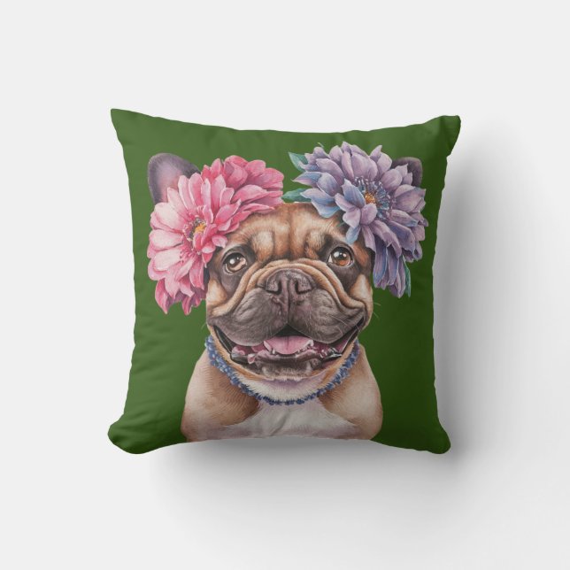 Coussin Aquarelle de la Couronne de Buldog française Impri (Recto)