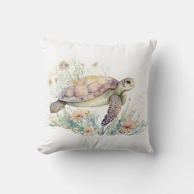 Coussin Aquarelle de la tortue marine (Recto)