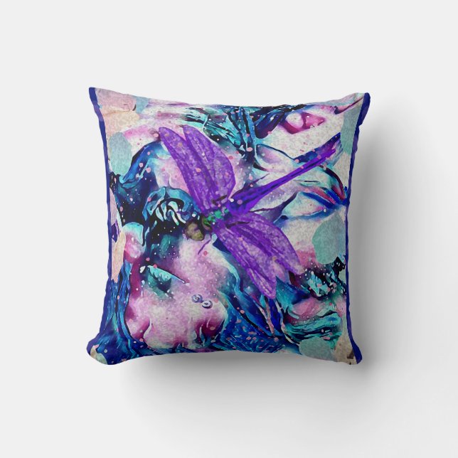 Coussin Aquarelle de libellule violette (Recto)