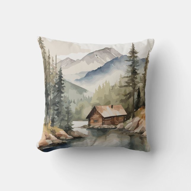 Coussin Aquarelle de montagne rustique (Recto)