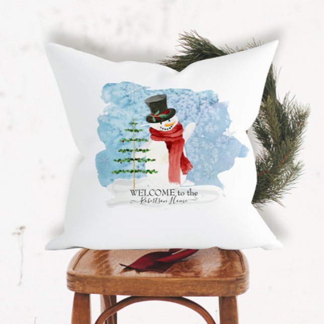 Coussin Aquarelle de Noël d'hiver Retro Frostman (Créateur téléchargé)