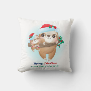Coussin Aquarelle de Noël mignonne Maman & Baby Sloth Nurs