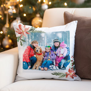 Coussin Aquarelle de Noël Poinsettia Photo botanique