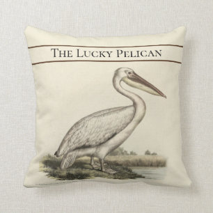 Coussin Aquarelle de pélican marine Vintage personnalisée