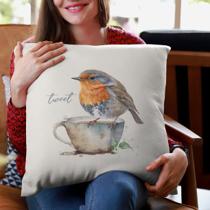 Coussin Aquarelle de Robin d'orange doux
