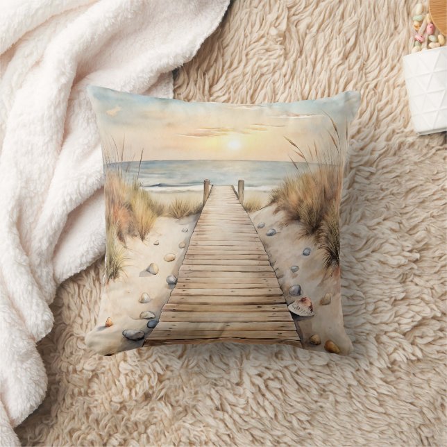 Coussin Aquarelle de Sunset Beach Boardwalk (Couverture)