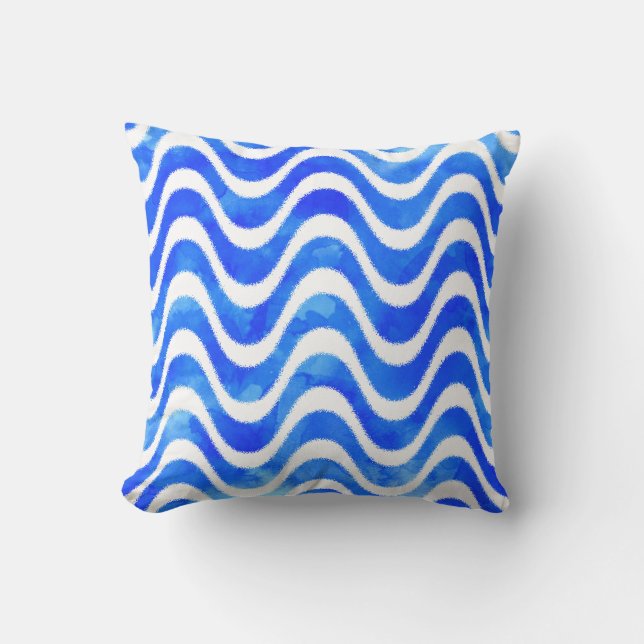 Coussin Aquarelle décorative des vagues bleues (Recto)