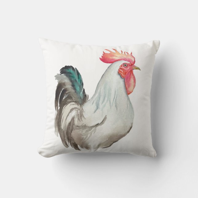 Coussin Aquarelle dessinée à la main d'un coq (Recto)