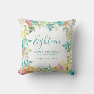 Coussin Aquarelle d'été Floral Custom 18e anniversaire